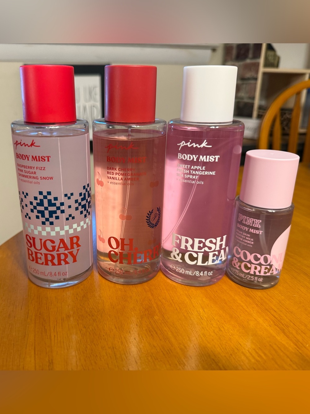 Lot of 4 PINK Victoria’s Secret Full & Travel Sized Body Sprays- See Description